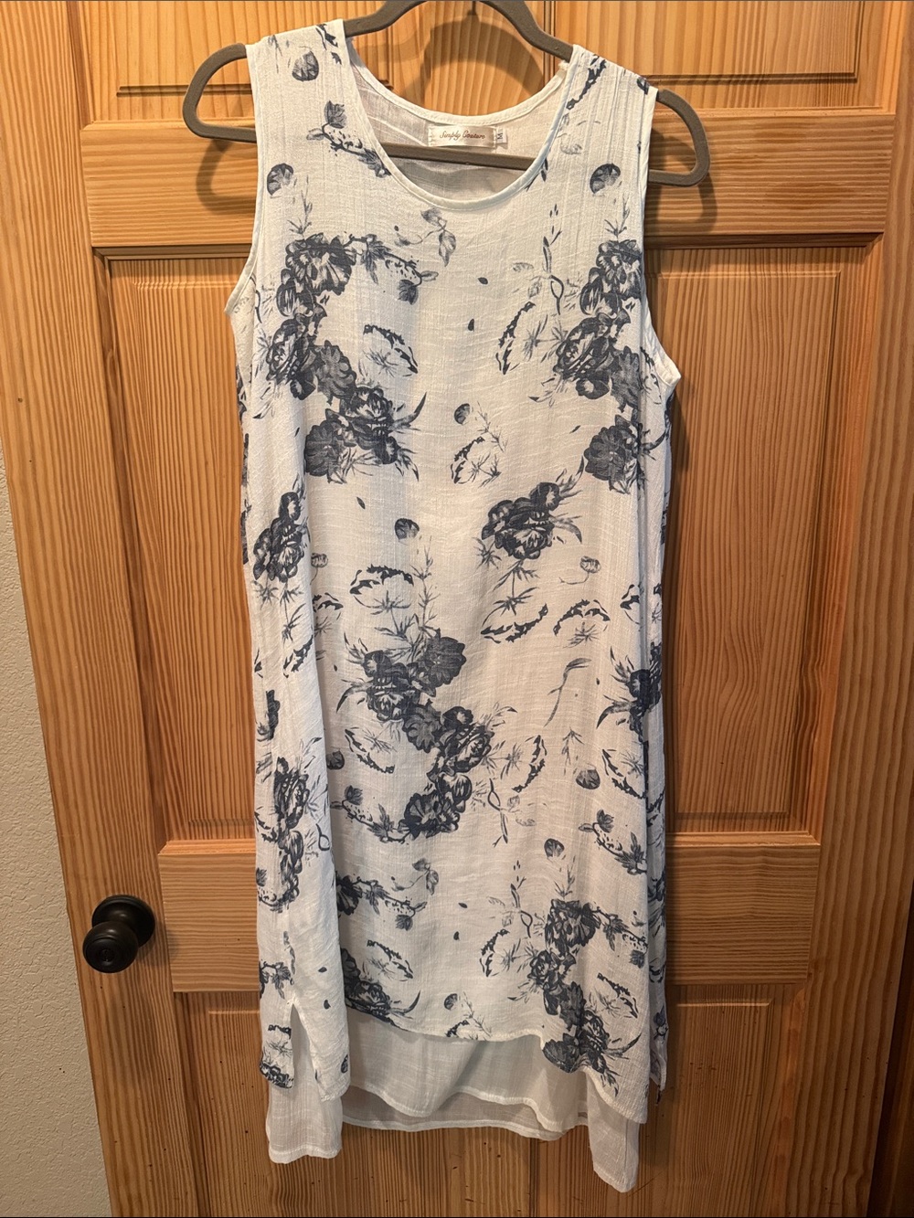 Simply Couture White Sleeveless Dress with Blue Floral Print